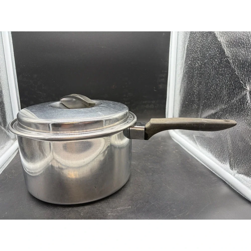 Vintage Flint Ekco 3 Quart Saucepan Stainless Steel Radiant Heat Core with Lid